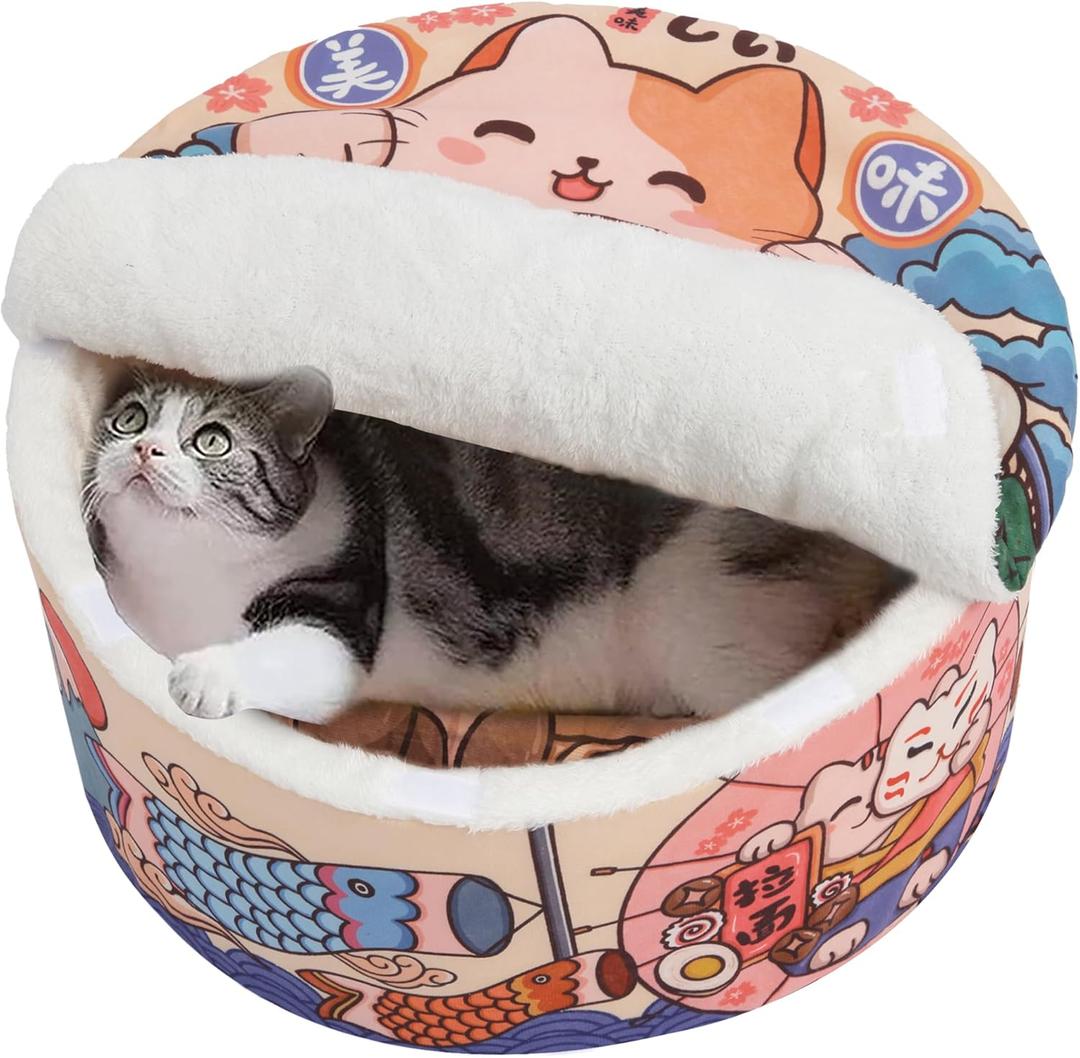 Ramen Noodle Dog & Cat Bed, Keep Warm and Super Soft Creative Pet Nest for Indoor Cats, Removable Washable Cushion for Small Medium Large Dogs and Cats (19.7"L x 19.7"W x 7.9"Th, orange)