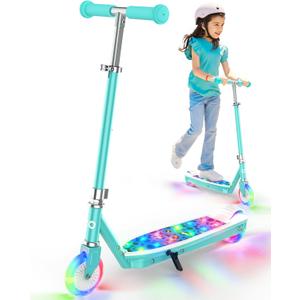 Gyroor KS2 Kids Electric Scooter with LED Lights  Safe 5 MPH Speed, Foot Sensor Start, Adjustable Handlebar, Fast Charging, for Ages 612 (Cyan)