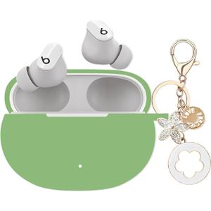 Case for Beats Studio Buds 2021, Studio Buds Plus 2023 Case Cover with Bling Keychain, Soft Silicone Protective Skin for Beats Studio Buds + Earbuds Accessories for Women Girls (Cactus Green)
