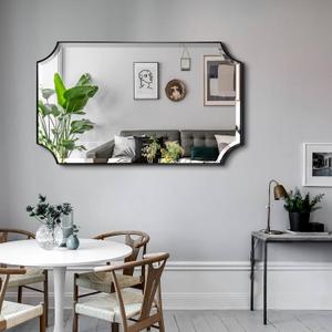 POZINO Bathroom Mirrors for Over Sink, 24"x40" Beveled Vanity Mirror for Wall, Modern Rounded Corner Rectangle Mirror, Matte Black Decorative Mirrors for Living Room Bedroom Fireplace Entryway