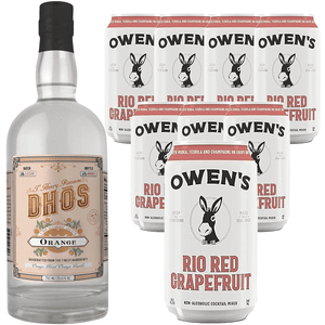 Dhos Handcrafted Non-Alcoholic Orange 750 ML Bottle w Pack Owen’s Mixers Rio Red Grapefruit 8.2 OZ Cans - Keto-Friendly, Zero Sugar, Zero Calories, Zero Proof - Perfect for Mocktails - 15 Pack, No Best Before Date