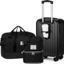 Yorige Luggage Sets for Women Men 4 Piece - Carry on Hardside Suitcase 20inch with USB Port, 360 Spinner Wheels, Duffel Bag, Cup Holder, Lightweight Luggage Set for Travel Vacation (Black)