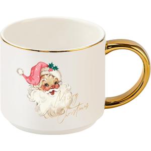 Sweet Water Decor Santa Coffee Mug, 14oz China Christmas Mug with Gold Handle, Large Holiday Winter Cup for Coffee, Tea & Hot Chocolate, Stocking Stuffer Gifts for Women