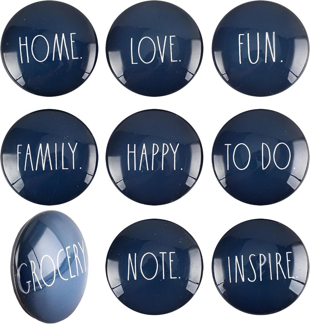 Rae Dunn Cute Glass Magnets - Decorative Fridge Magnets for Home & Family, Pack of 9, Blue