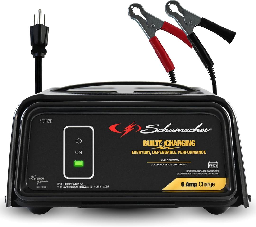 Schumacher Electric 6A Car Battery Charger and Maintainer, 3-in-1 Solution, for 6V/12V Power Sport, Automotive, and Marine Batteries, SC1320