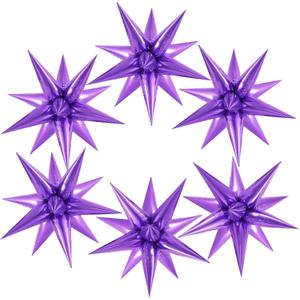 72 Pcs Star Balloons Foil Explosion Balloons Magic 12 Point Star Cone Balloon Arch Garlands Large for Birthday Wedding Anniversary Graduation Party Decorations Backdrops Purple