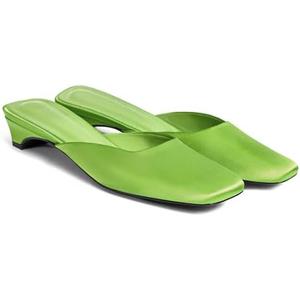 Coutgo Women's Mules Low Kitten Heel Closed Square Toe Slip On Backless Dress Shoes,Size 9 1/2, Green