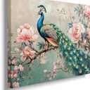 Peacock Canvas Wall Art Animal Painting Flower Floral Picture Framed for Bathroom Bedroom Living Room Modern Home Office Wall Decor 12"x16"