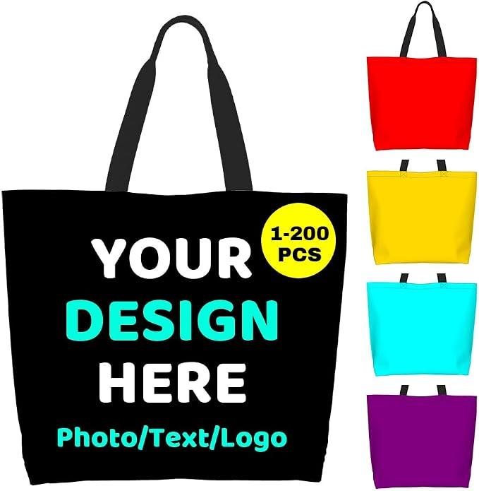 Custom Tote Bags with Photo Personalized Shopping Bag Add Your Text Logo Name Reusable Travel Bags
