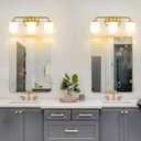 Brushed Gold Bathroom Vanity Light, Farmhouse Brass Sconces Wall Lighting with Milk White Glass, 3-Light Bathroom Light Fixture Over Mirror, AD-22004-3W-GD