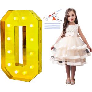LANGXUN 40inch Gold Large Led Light Up Numbers for 1st 21st Birthday Decor, With Hot Glue Gun and Bracket, Marquee light up Numbers Party Wedding Decor Graduation Baby Shower Photo Background Decoration (Number 0)