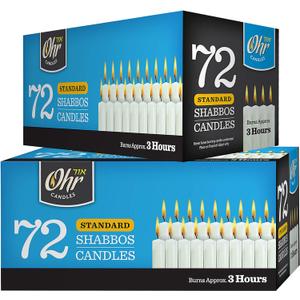 OHR CANDLES Shabbat Candles, Traditional Shabbos Candles, 3 Hour, 72 Count (Pack of 2) (144 Count)