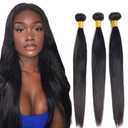 #1B Straight Bundles Human Hair 26 28 30 Inch Natural Black Straight Bundle Human Hair Extensions Unprocessed Virgin Remy Hair 3 Bundle 50 Gram Per Bundle For Women