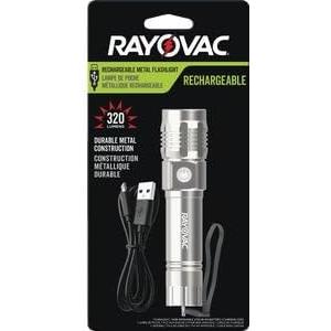 Rayovac Value Metal Rechargeable Light, 320 Lumens, IPX4 Water Resistant, Durable Metal LED Light, Great Outdoor and Emergency LED Flashlight, Battery Included