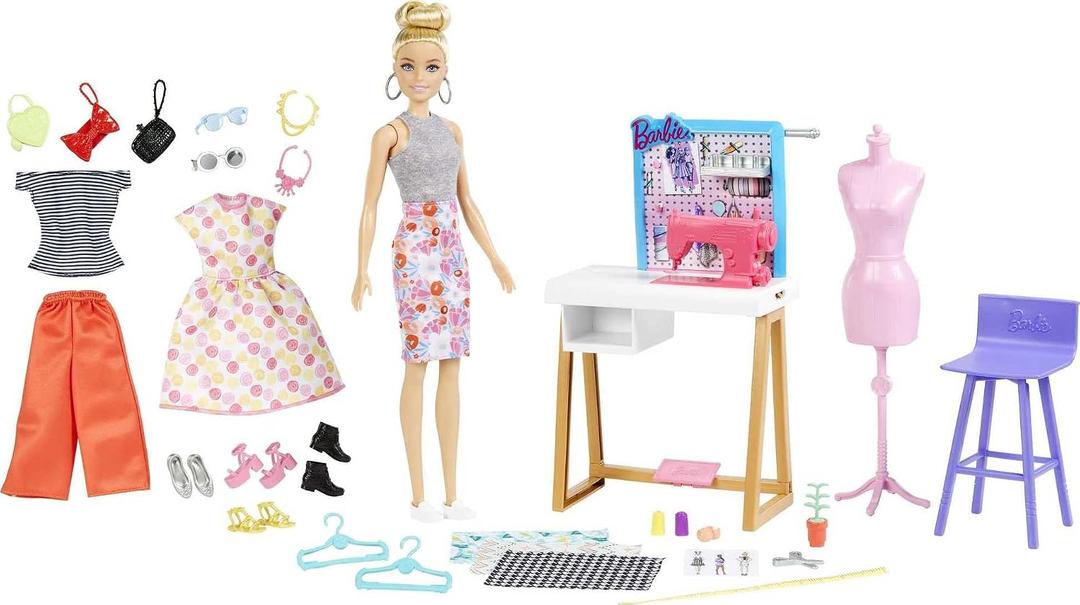 Barbie Fashion Designer Doll & 25+ Accessories, Studio Playset Includes Toy Furniture, Sewing Machine & Mannequin, Blonde Doll, Taille unique