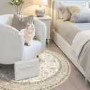 Round Rug 4Ft Washable for Bedroom: 4X4 Area Rugs Circle for Entryway Super Soft Distressed Oriental Rug with Non-Slip Backing Farmhouse Rug Low Pile Thin Stain Resistant Indoor Carpet 4' Round Ivory