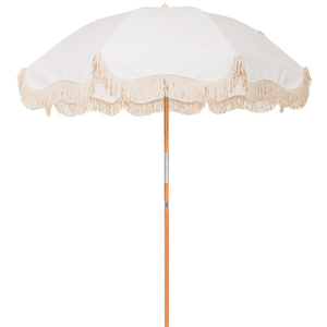 HERA'S PALACE 7ft Heavy Duty Beach Umbrella with Sand Anchor, Fringe Umbrella for Sand, UV 50+, Patio Umbrella with Tilt Pole for Garden Pool Backyard