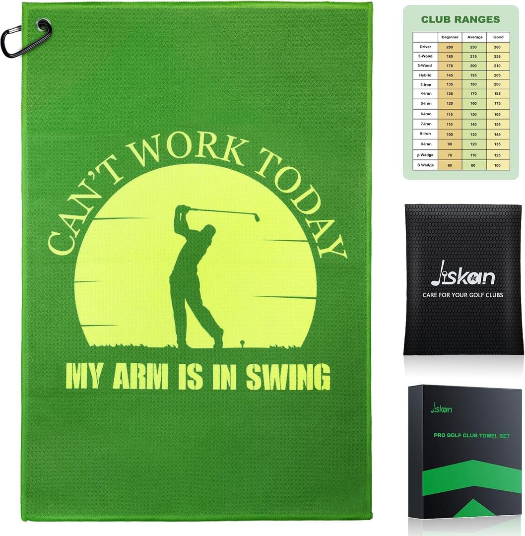 2 x Golf Towel Microfiber (16" X 24") with Clip and Storage Bag, Funny Golf Towels for Golf Bags, Green
