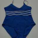 Women's One Piece Swimsuit Tummy Control Bathing Suit Spaghetti Strap Color Block Swim Suit 1 Piece Slim Swimwear (Blue, XL)