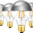 Dimmable Half Chrome Light Bulb, 6W (60W Eqv.), Anti Glare LED Light Bulbs, E26 Silver Dipped Bulb,3000K Soft White G25 Globe Light Bulbs for Bathroom, Vanity, Mirror, 4Pcs