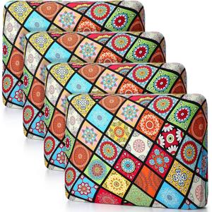 4 Pcs Outdoor Cushion Covers Bohemian Patio 25 Inch Stretchable Furniture Cushion Covers Floral Indoor Sofa Replacement Seat with Elastic Bottom