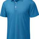 TACVASEN Men's Golf Polo Shirts Men's Collared Shirts Short Sleeve Moisture Wicking Golf Shirts Men's Polo Shirts Peacock Blue, 2XL