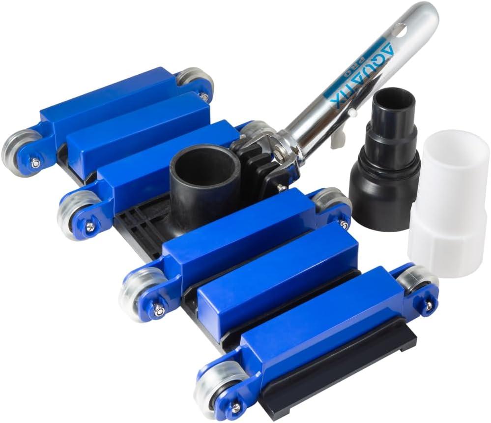Aquatix Pro Pool Vacuum Head with Wheels & Hose Adapter, 14" Professional Grade, Aluminium Handle, 12 Weighted Plates, Stainless Steel Balls, 5.7lbs Flex Swivel Swimming Pool Head with Bottom Brush