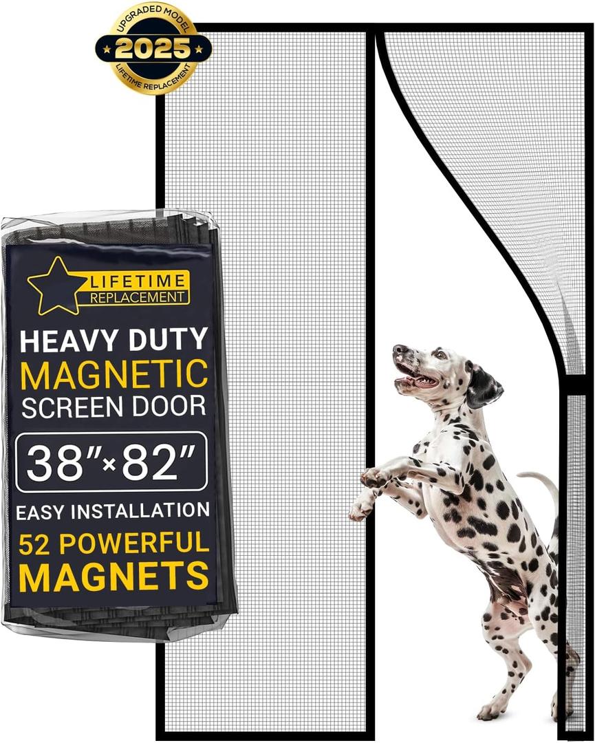 Magnetic Screen Door Mesh (2025 Model)  Fine Weave See-Through Mesh Without Ugly Vertical Lines, 52 Magnets, 2 Easy Install Kits for 2-Season Use, Pet Scratch Resistant Bug Proof,38"x82", Flux Phenom
