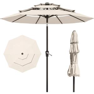 10FT Patio Umbrella 3 Tiers Outdoor Market Umbrella w/Push Button Tilt, Crank, UV and Waterproof Table Umbrella for Garden, Pool, Backyard, Deck, Lawn, Creamy White, Standard