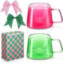 Honeydak 5 Pcs Witch Pink Green Espresso Cups Set Witch Party Glass Mugs Gift 8 oz Pink Green Reusable Glass Cups 2 Glitter Bows for Women Birthday BFF Couples Princess Lover Musical Party Decorations