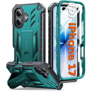 FNTCASE for iPhone 17 Phone Case: Military Grade Drop Proof Protection Mobile Cover with Kickstand | Matte Textured Rugged Shockproof TPU | Protective Sturdy Phone Case - 6.3 inch Green