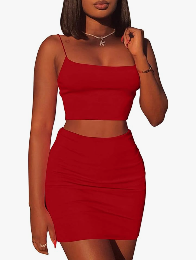 Kaximil Women's Summer 2 Piece Outfits Cami Crop Top Bodycon Skirt Mini Club Dress, Size XS