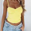 ForeFair Women Y2K Sweetheart Neck Sleeveless Crop Tank Tops Backless Spaghetti Strap Pleated Bustier Camis Going Out Top (Yellow, L)