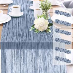 2-Pack Dusty Blue Cheesecloth Table Runners – 10FT (35x120 Inch) Boho Rustic Gauze Fabric Cheese Cloth Table Runner for Weddings, Baby Showers, Bridal Shower, Farmhouse & Birthday Party Decor