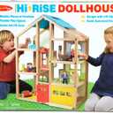 Melissa & Doug Wooden Hi-Rise Dollhouse with 15 Furniture Pieces, Garage, Working Elevator Preschool Dollhouse for Kids Ages 3+
