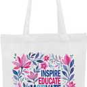 Inspirational Retro Boho Floral Teacher Appreciation Gifts Book Lovers Gifts Canvas Tote Bag for Women Girls Mom Reusable Grocery Bags for Shopping Work Birthday Christmas Appreciation Retirement