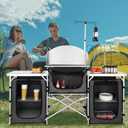VEVOR Camping Kitchen Table, Folding Outdoor Cooking Table with Storage Carrying Bag, Aluminum Cook Station 3 Cupboard & Detachable Windscreen, Quick Set-up for Picnics, BBQ, RV Traveling, Black