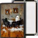 Halloween Ghost Black Cat Bubblebath Canvas Posters Bathroom Cute Ghost Wall Art Goth Dark Academia Spooky Bubblebath Prints Painting For Living Room Bedroom Wall Decor 16x24in Unframed (16L" x 24W", Multi 12)