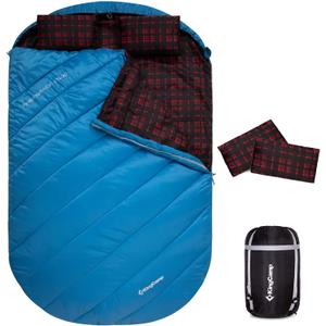 KingCamp Double Sleeping Bag for Adults, Queen Size 2 Person XXL Flannel Sleeping Bag, Waterproof Lightweight Flannel Quilt with 2 Pillows, Perfect for Couples Family Camping Hiking (Thermal Pod-Blue)