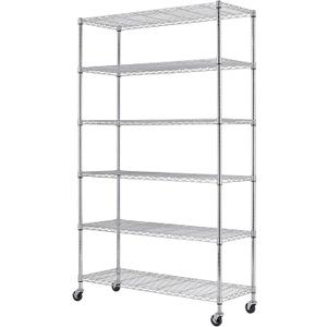 FDW 18x45x82 inch Wire Shelving Unit with Wheels Steel 6 Tier Heavy Duty Layer Rack Storage Metal Shelf Garage Organizer Wire Rack Shelving Adjustable Utility 2100 LBS Capacity,Chrome