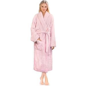 PAVILIA Premium Womens Plush Soft Robe Fluffy, Warm, Fleece Sherpa Shaggy Bathrobe (Small-Medium, Light Pink)