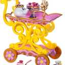 Disney Store Official Beauty and The Beast Tea Cart Set  Includes Lumiere, Mrs. Potts, Chip, Cake with Plate & Server  Disney Princess Toys, with Singing Lumiere & Bubbling Tea Effect
