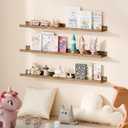upsimples Floating Shelves for Wall, 35.5 Inch Shelves for Decor Storage Set of 6, Wall Mounted Wood Shelf for Bedroom, Living Room, Bathroom, Kitchen, Long Picture Ledge Shelves, Brown