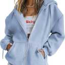 PRETTYGARDEN Women's Zip Up Y2K Hoodies Casual Long Sleeve Track Jackets with Pockets (Light Blue), S