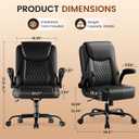 GTPLAYER Leather Office Chair, Home Desk Chair with Flip-up Arms and Ergonomic Back - Comfy Heavy Duty Executive Chair for Home Office Gaming, Black, 24.4 inches x 19 inches x 41.1 inches