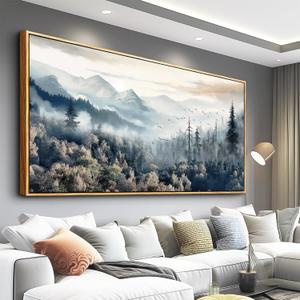 hyidecorart Large Canvas Wall Decor For Office Wood Framed Wall Art For Living Room Modern Bedroom Home Decoration Fog Forest Landscape Abstract Wall Paintings Stretched and Framed Pictures Artwork (60"L x 30"W)
