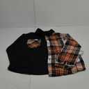 OYOANGLE Men's Colorblock Plaid Print Button Down Long Sleeve Pocket Collared Shirts Top L