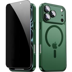Magnetic for iPhone 17 Pro Max Case with Privacy Screen Protector, Compatible with MagSafe,Matte Shockproof Slim Cases for iPhone 17 Pro Max with Camera Protection Cover,Green