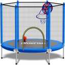 BLUERISE 55IN 6FT Toddler Trampoline for Kids Indoor Outdoor Play for Kids Trampoline Basketball Hoop Attachment with Enclosure Net Easy to Assemble