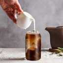 Drinking Glasses with Bamboo Lids and Glass Straw 2PCS Set, 16oz Glass Cups with Lids and Straws, Beer, Iced Coffee Glasses, Soda, Gift 1 Cleaning Brushes